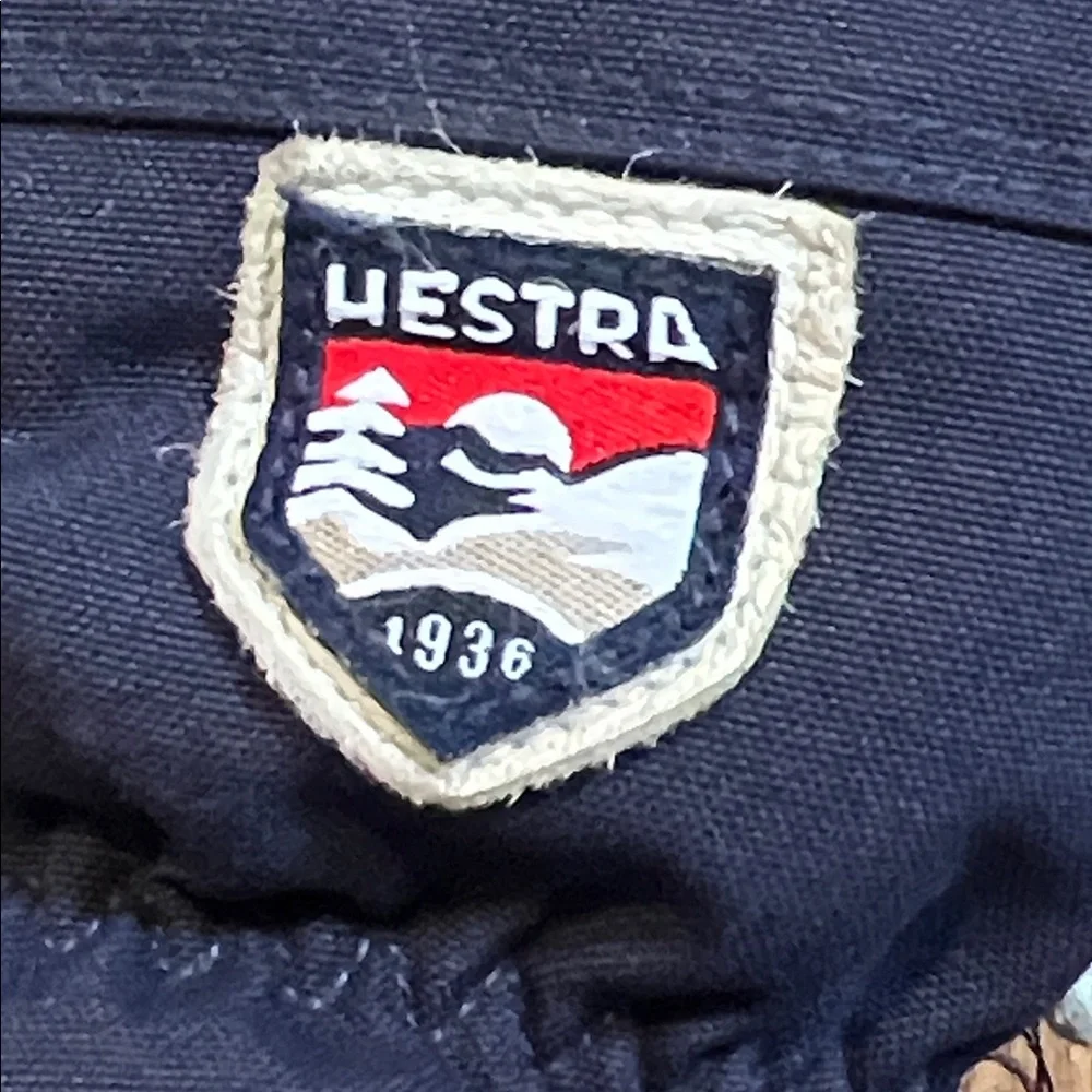 Hestra Helicopter Ski Junior Kids' Navy and Cream Leather Mittens. Size 6